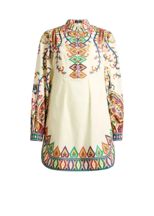 Etro // Mini A-Line Dress With Belt / Print & White Base