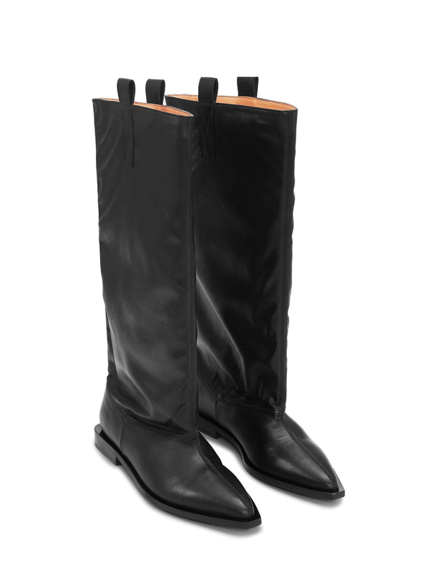 Western Wide Slouchy Flat Tubular Boot Black Seletti Concept Store