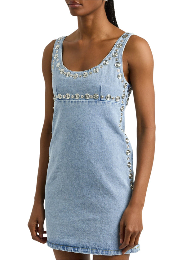 Coperni // Woven Studded Denim Mini Dress / Blue - Seletti