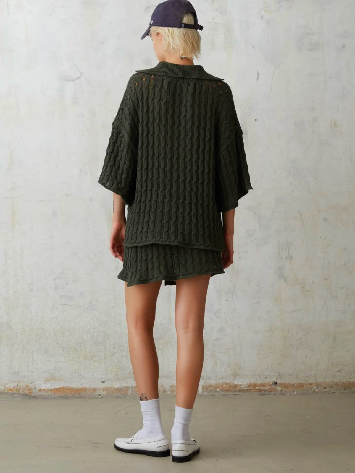 Ajour Knitted Wrap Skirt / Military Green Womens HALFBOY 