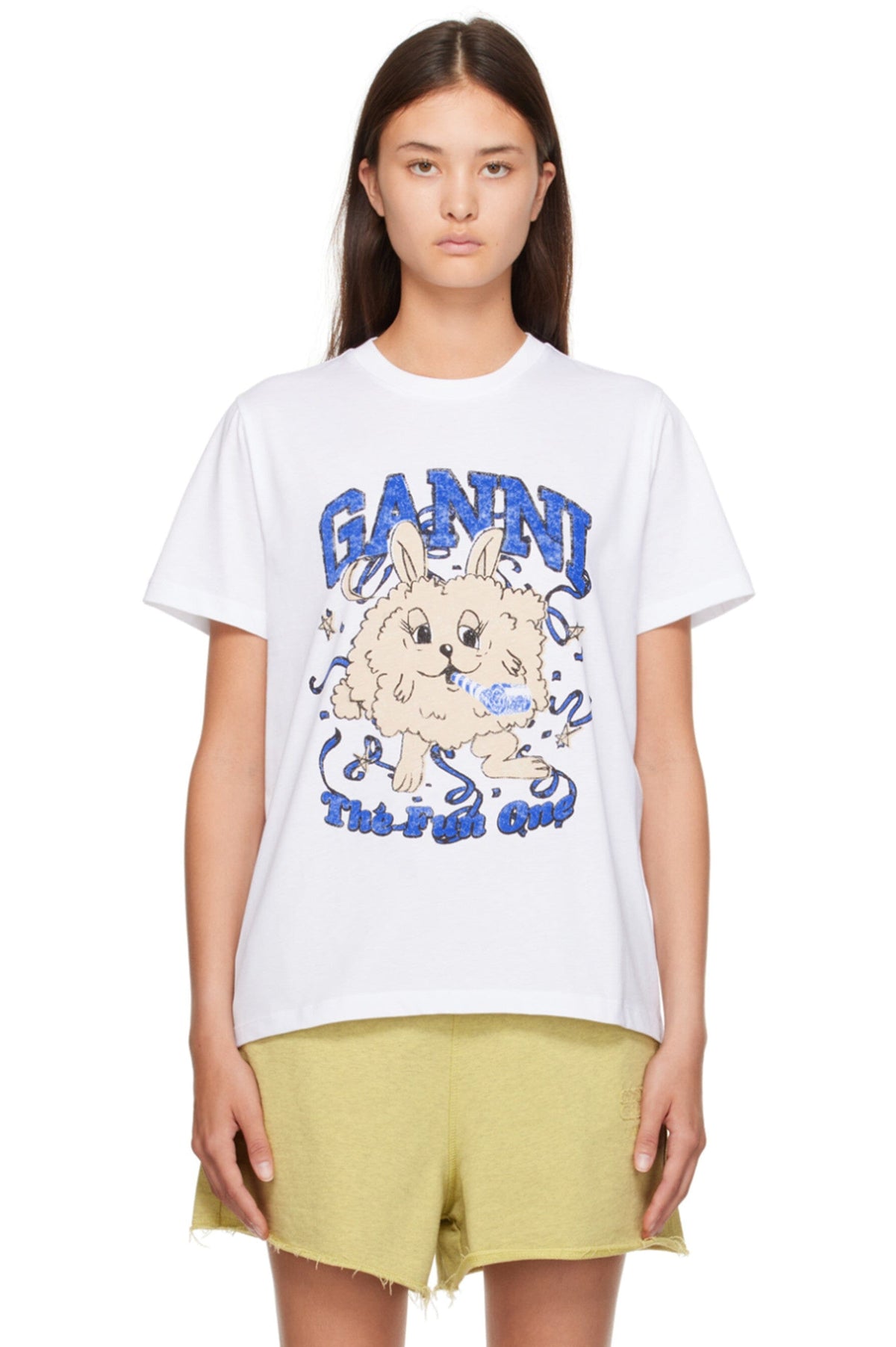 Basic Jersey Fun Bunny Relaxed T-Shirt / Bright White Womens GANNI 