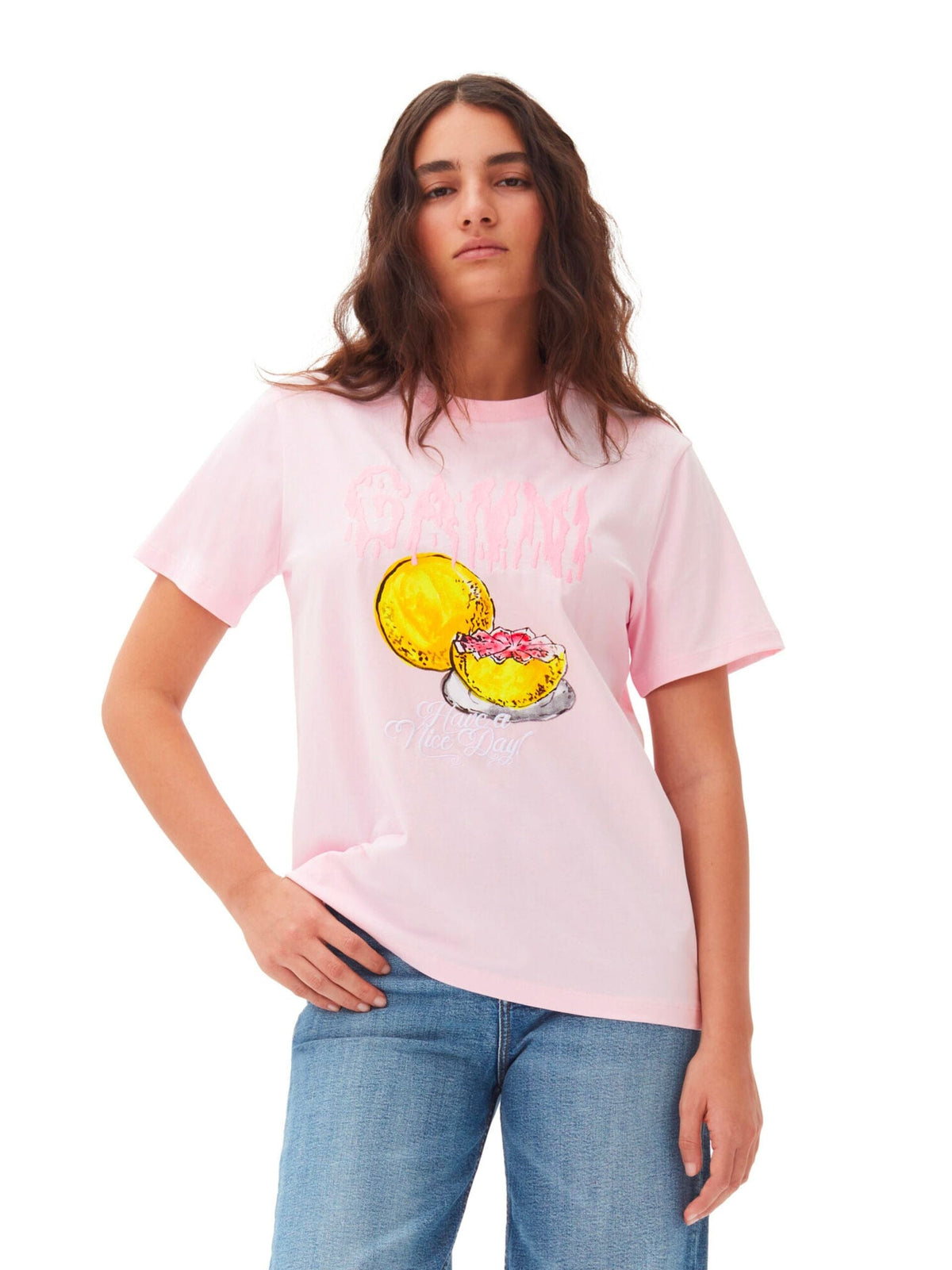 Basic Jersey Grapefruit Relaxed T-shirt / Chalk Pink Womens GANNI 