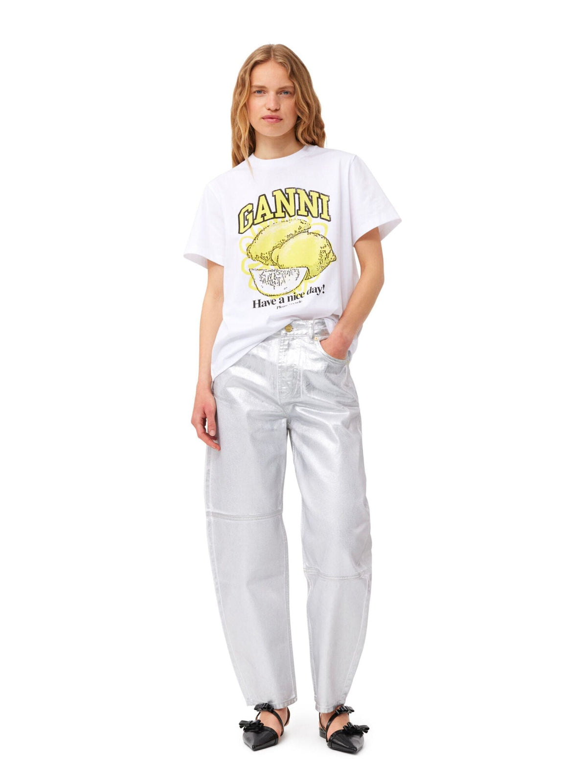 Basic Jersey Lemon Relaxed T-shirt / Bright White Womens GANNI 