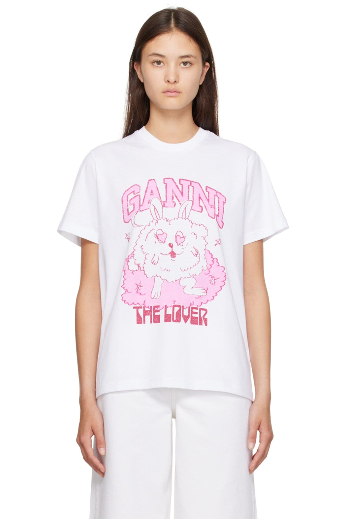 Basic Jersey Love Bunny Relaxed T-shirt / Bright White Womens GANNI 