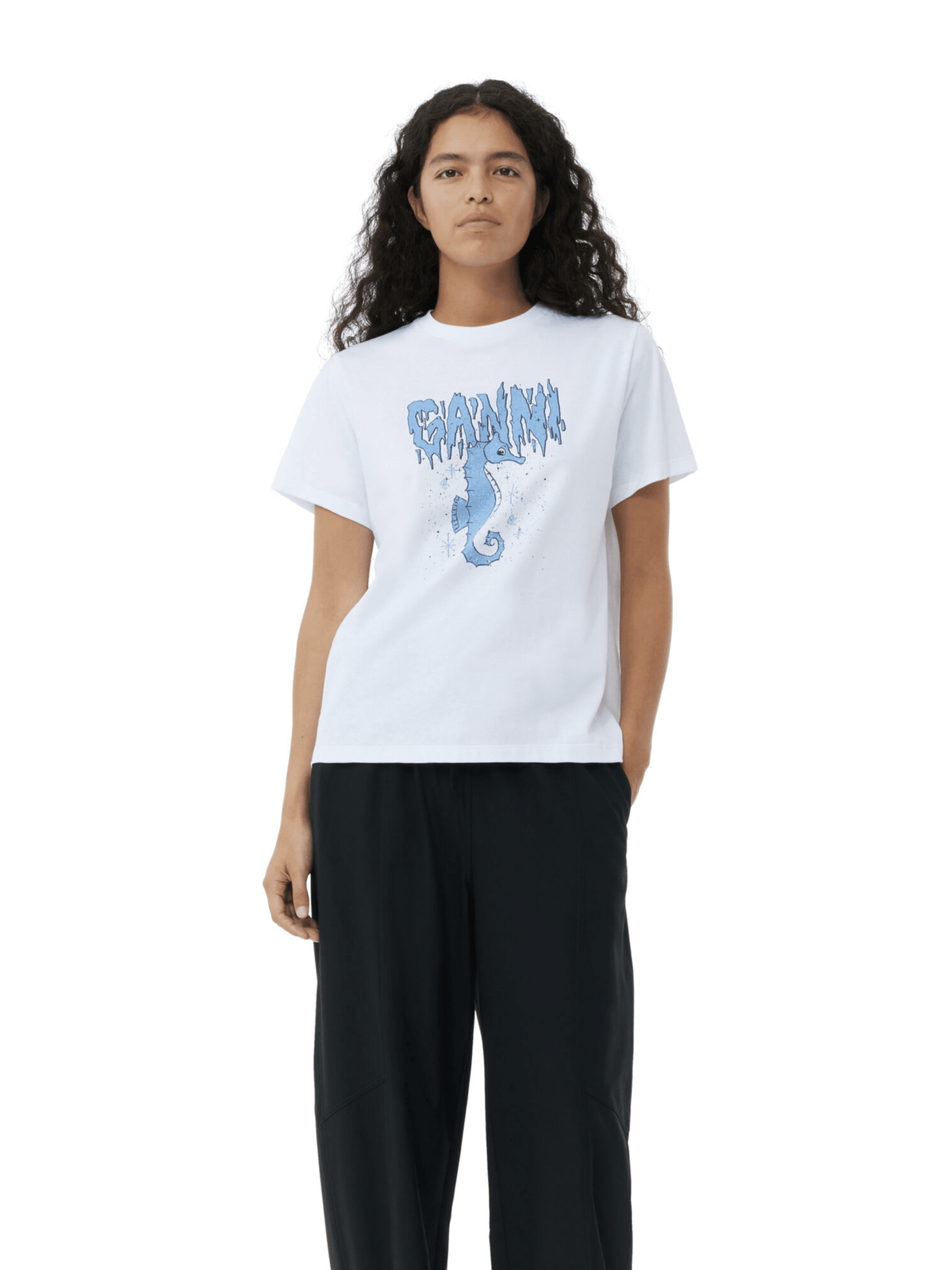 Basic Jersey Seahorse Relaxed T-shirt / Bright White Womens GANNI 