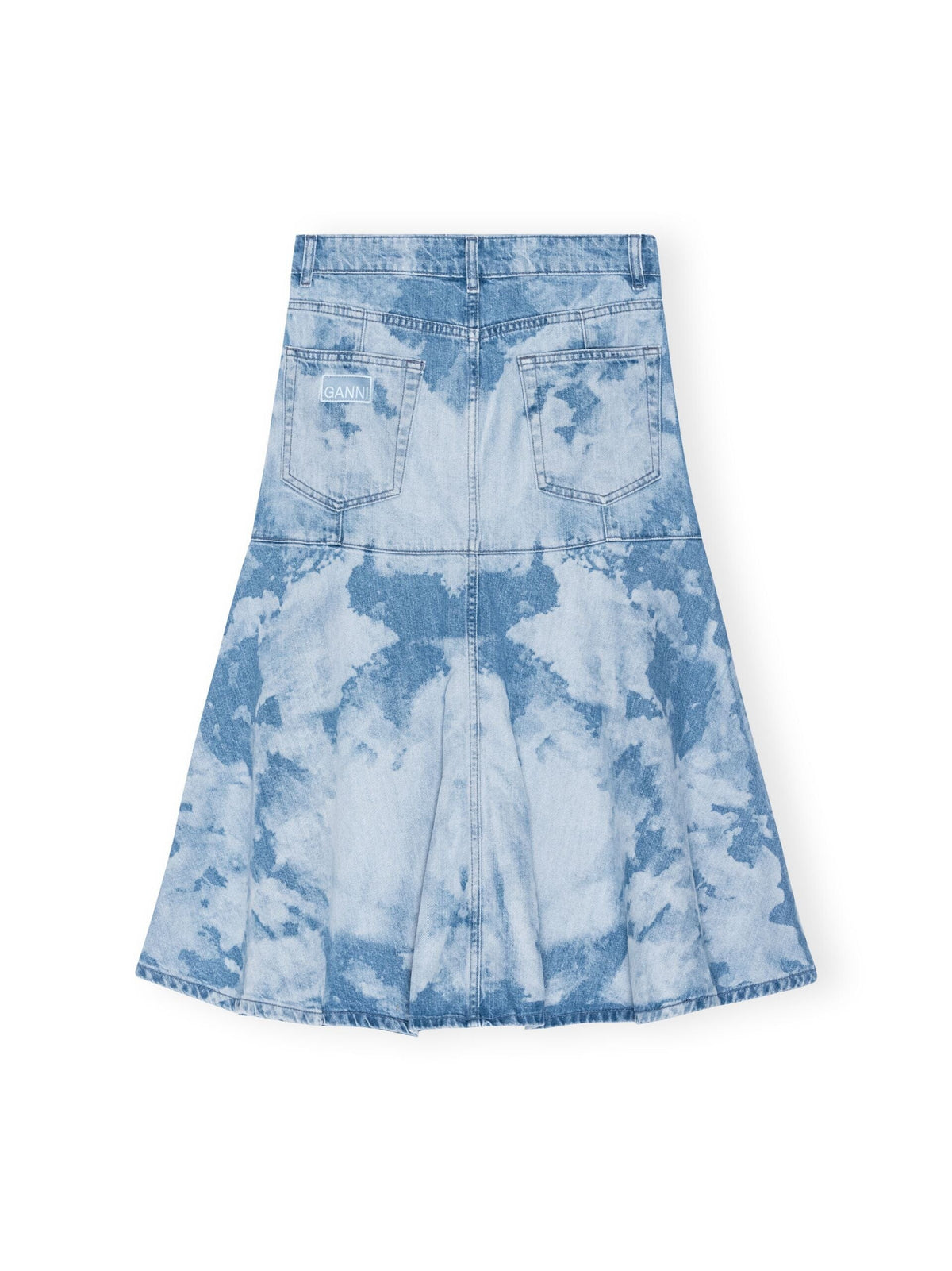 Bleach Denim Flounce Midi Skirt / Mid Blue Stone Womens GANNI 