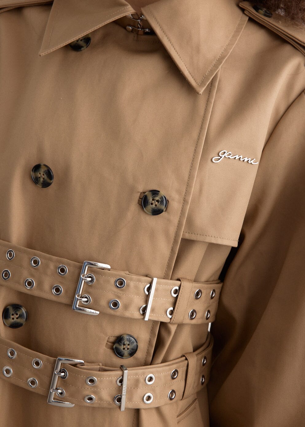 Bonded Cotton Trench Coat / Tigers Eye Womens GANNI 