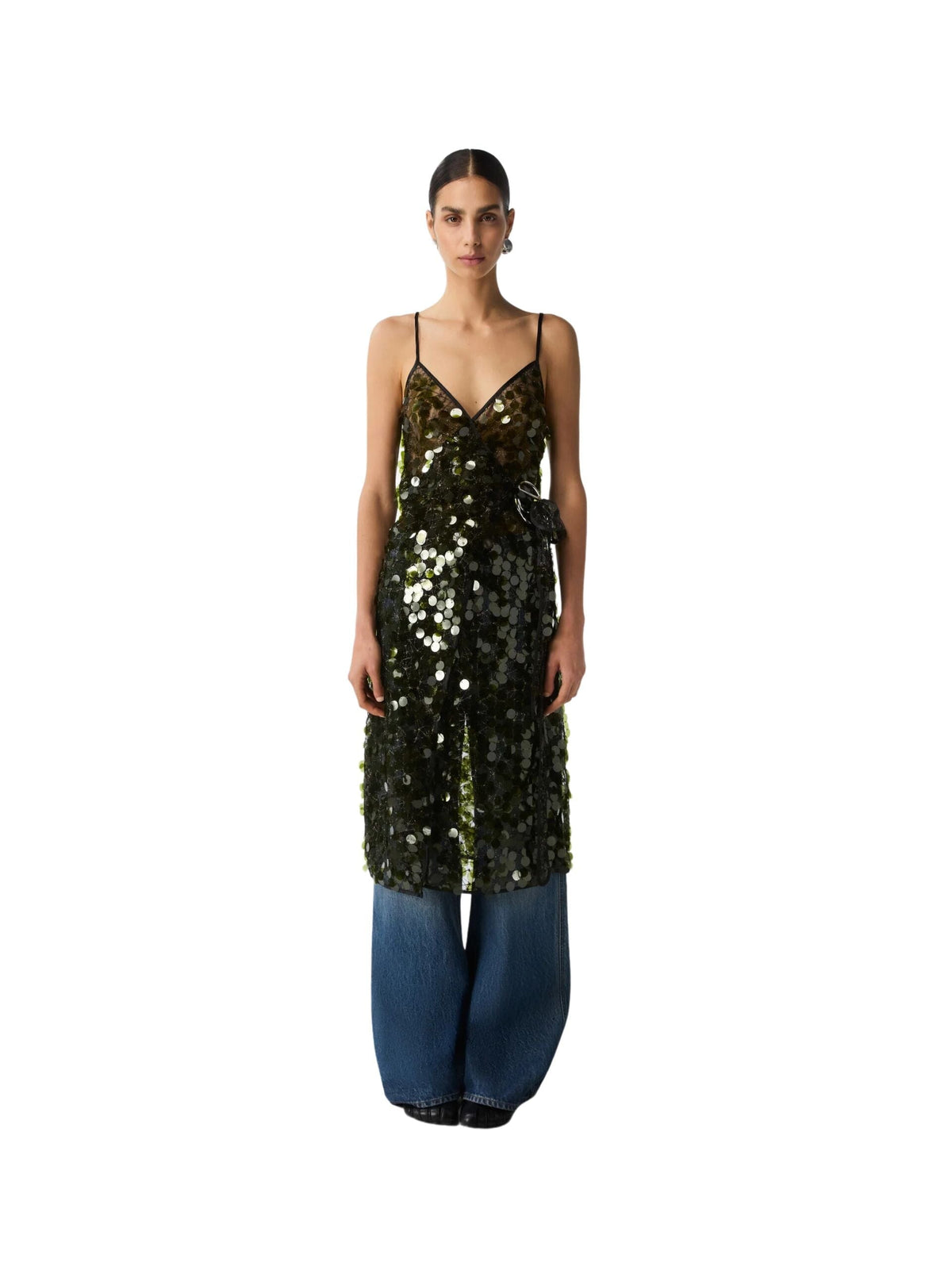 C-Logo Sequin Wrap Slip Dress / Green Womens Coperni 