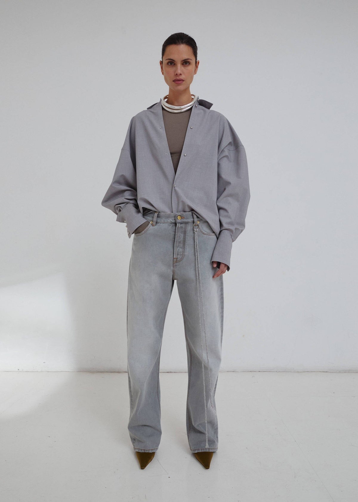 Carla Oversize Wool Shirt / Light Grey Womens Darkpark 