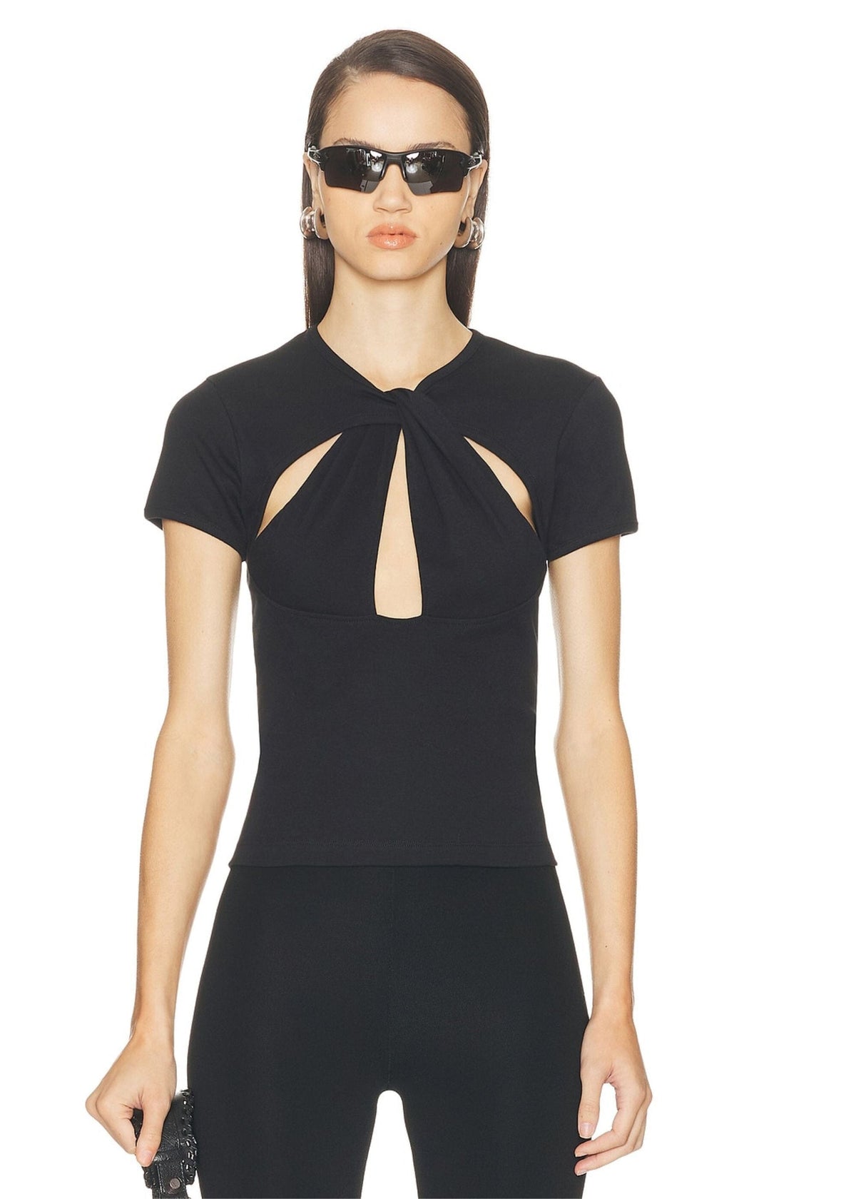 Coperni // Knitted Cut-out Baby Tee / Black Womens Coperni 
