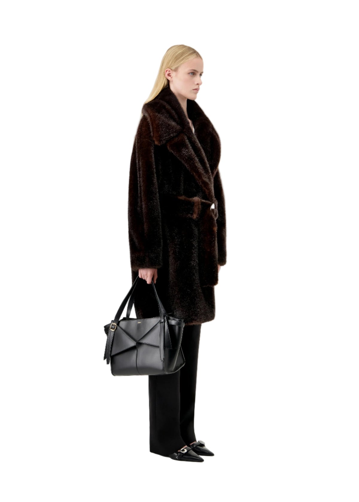 Coperni // Woven Faux Fur Belted Coat / Brown Womens Coperni 