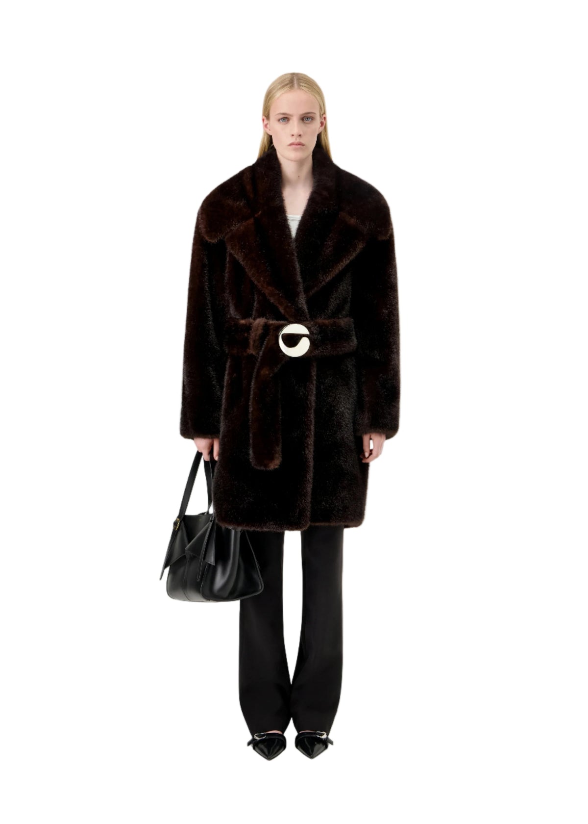 Coperni // Woven Faux Fur Belted Coat / Brown Womens Coperni 
