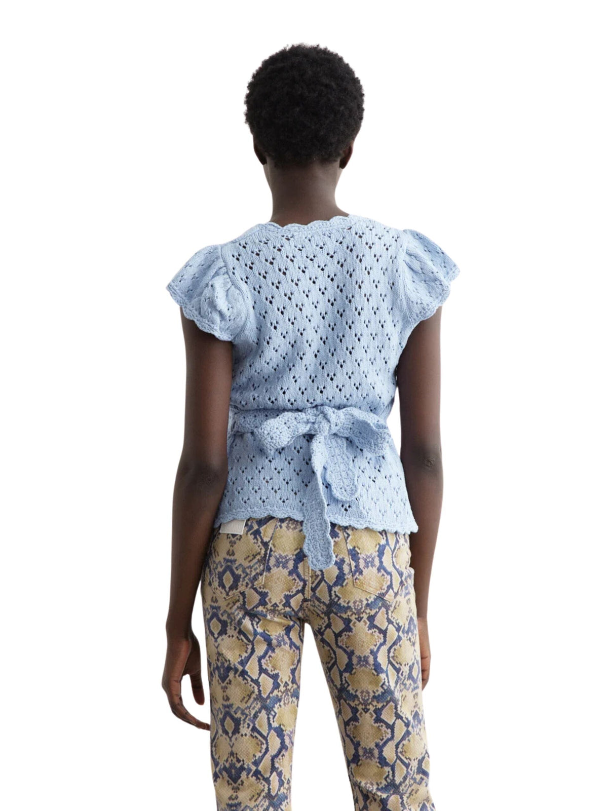 Cotton Lace Short Sleeve Cardigan / Powder Blue Womens GANNI 