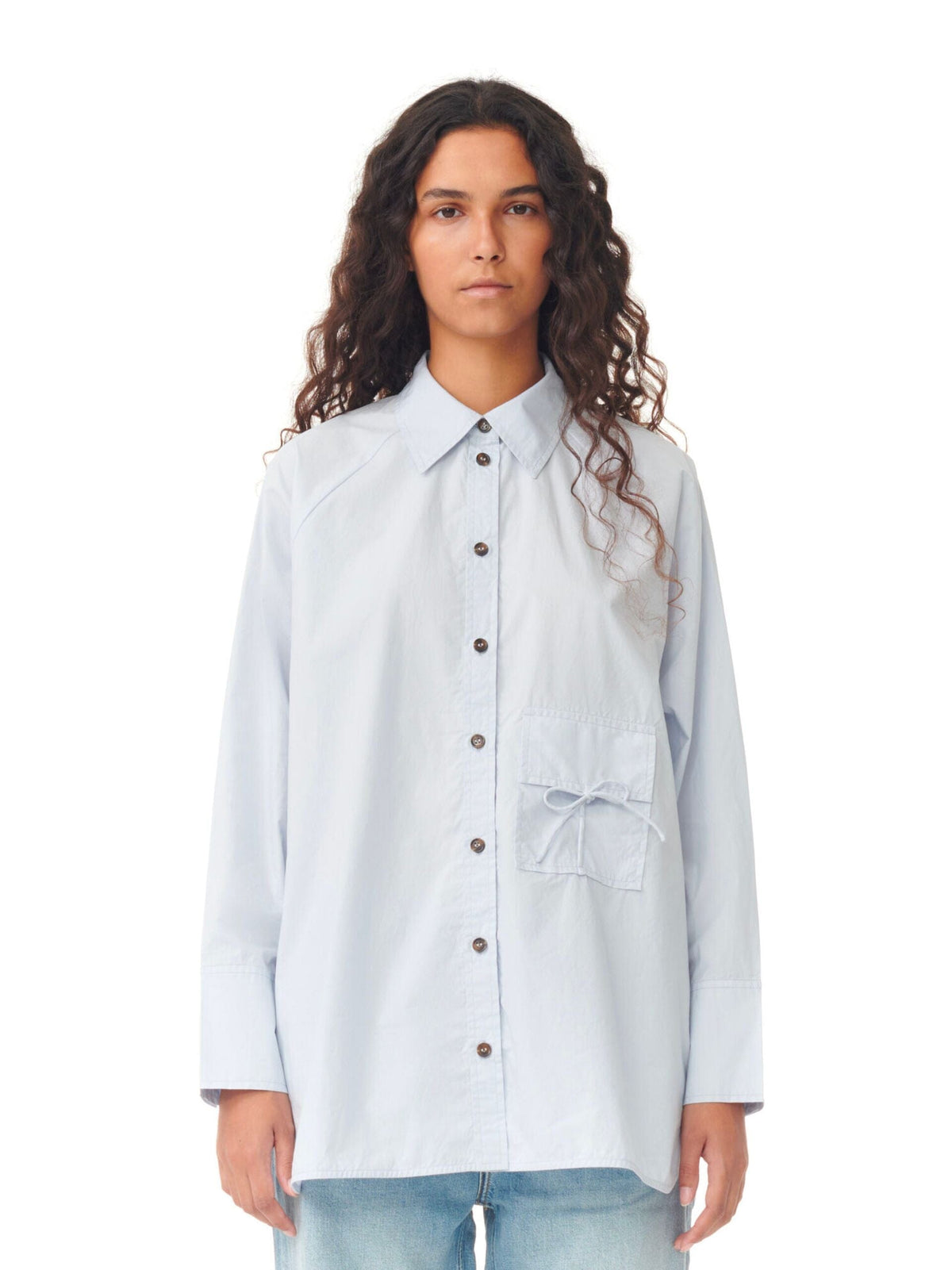 Cotton Poplin Oversize Raglan Shirt / Heather Womens GANNI 