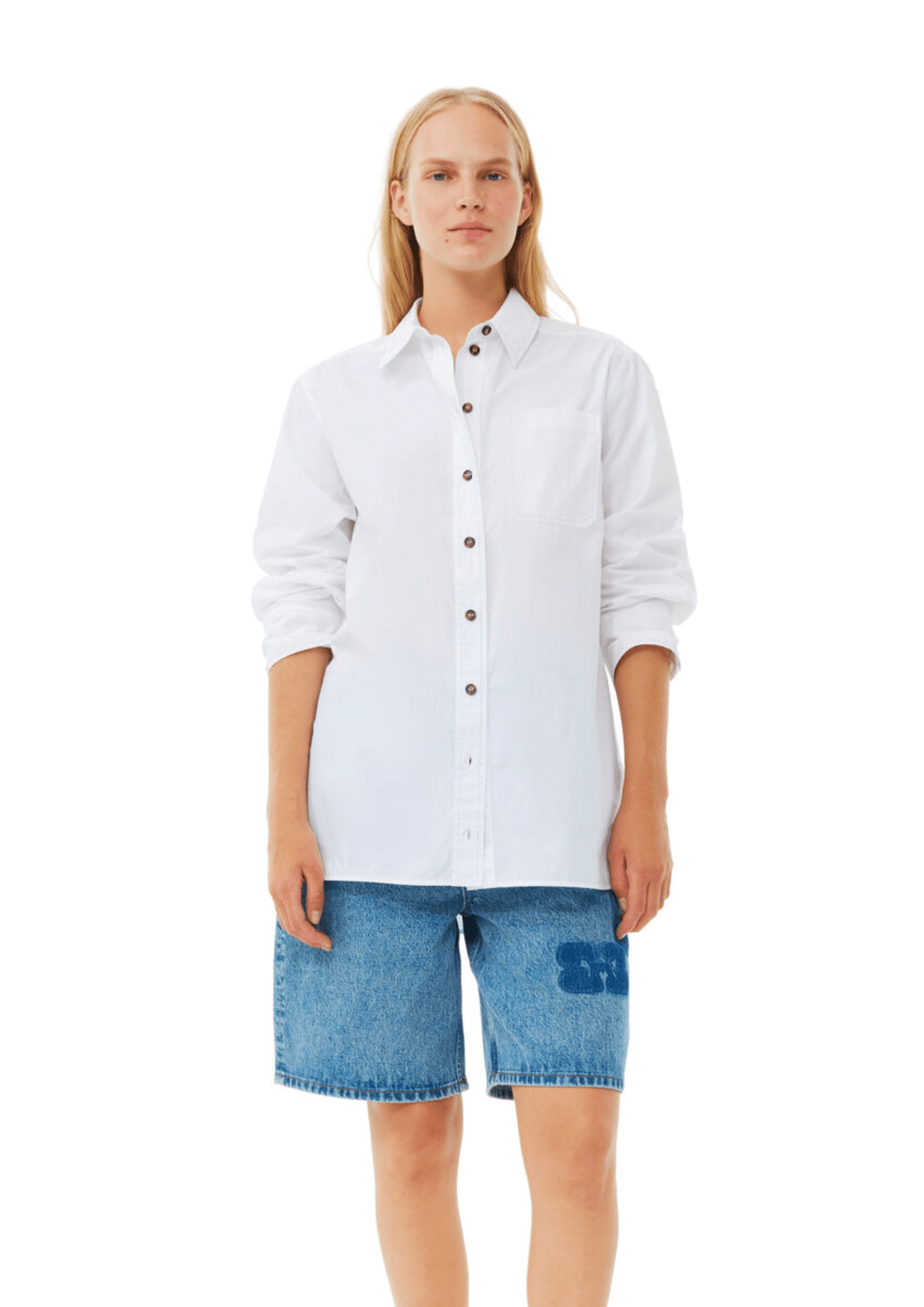Cotton Poplin Oversized Shirt / Bright White Womens GANNI 
