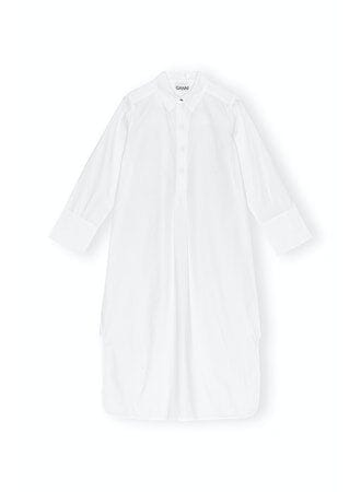 Cotton Poplin Oversized Shirt Dress / Bright White Womens GANNI 