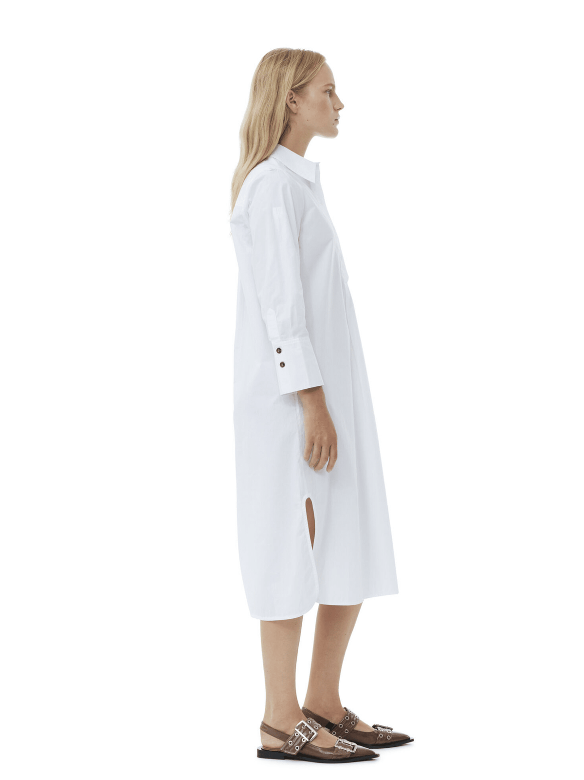 Cotton Poplin Oversized Shirt Dress / Bright White Womens GANNI 