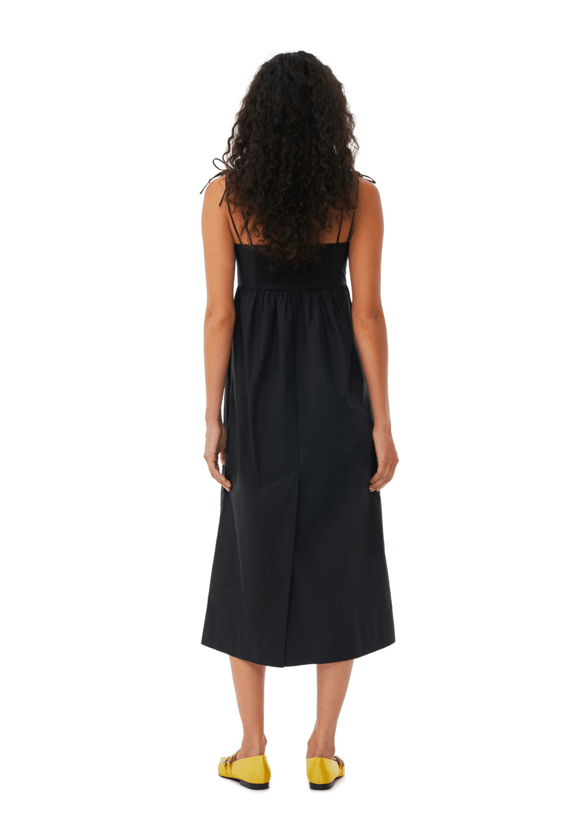 Cotton Poplin String Midi Dress / Black Womens GANNI 