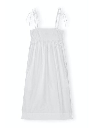 Cotton Poplin String Midi Dress / Bright White Womens GANNI 