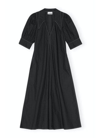 Cotton Poplin V-Neck Maxi Dress / Black Womens GANNI 