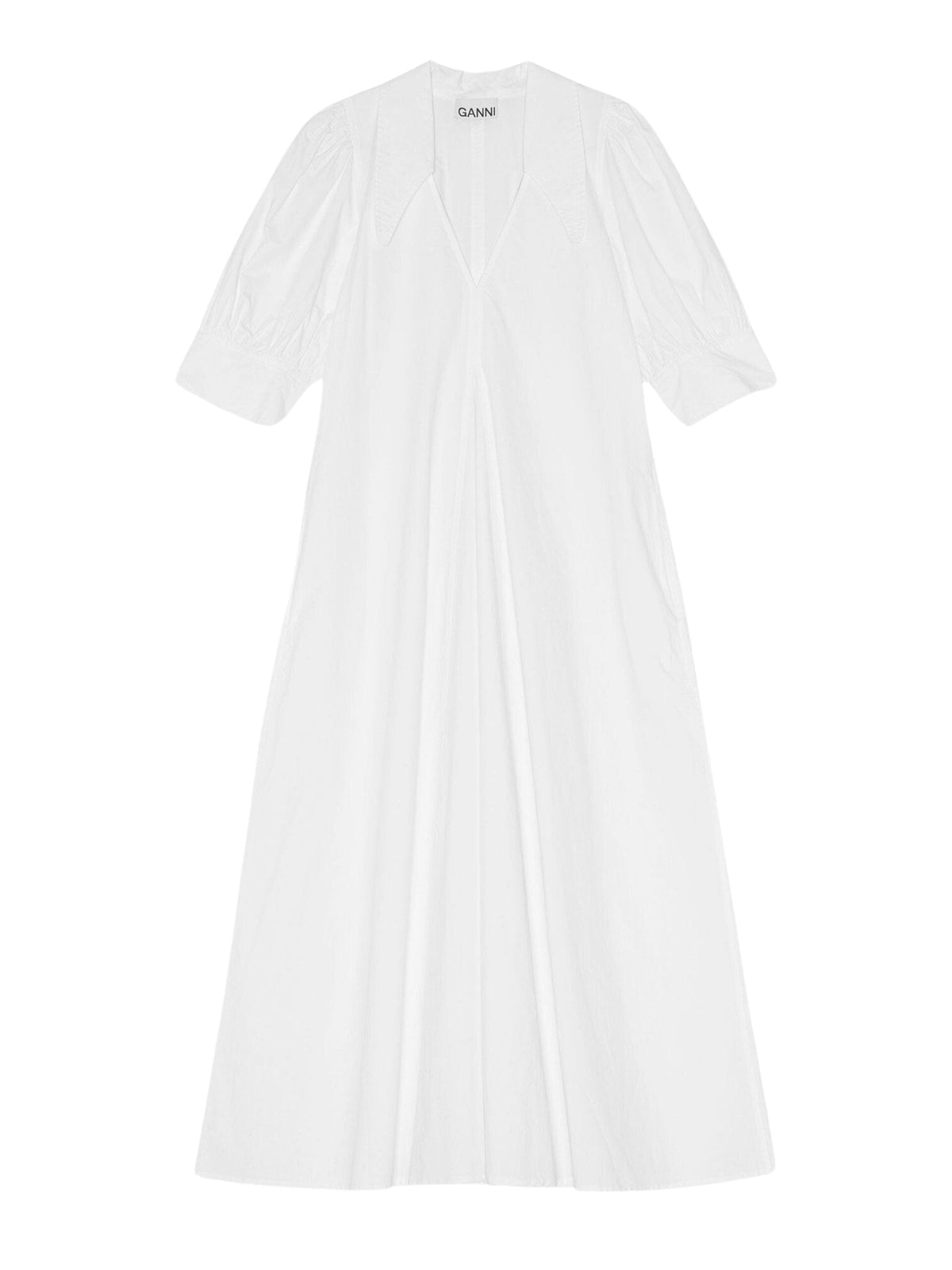 Cotton Poplin V-Neck Maxi Dress / Bright White Womens GANNI 