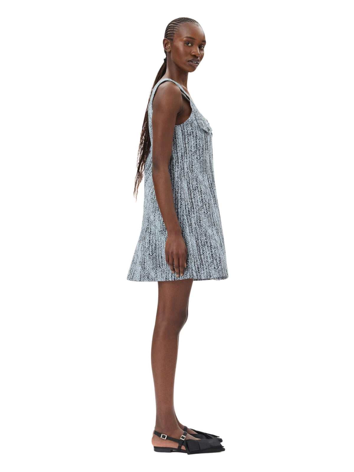 Cotton Tweed Mini Dress / Celestial Blue Womens GANNI 