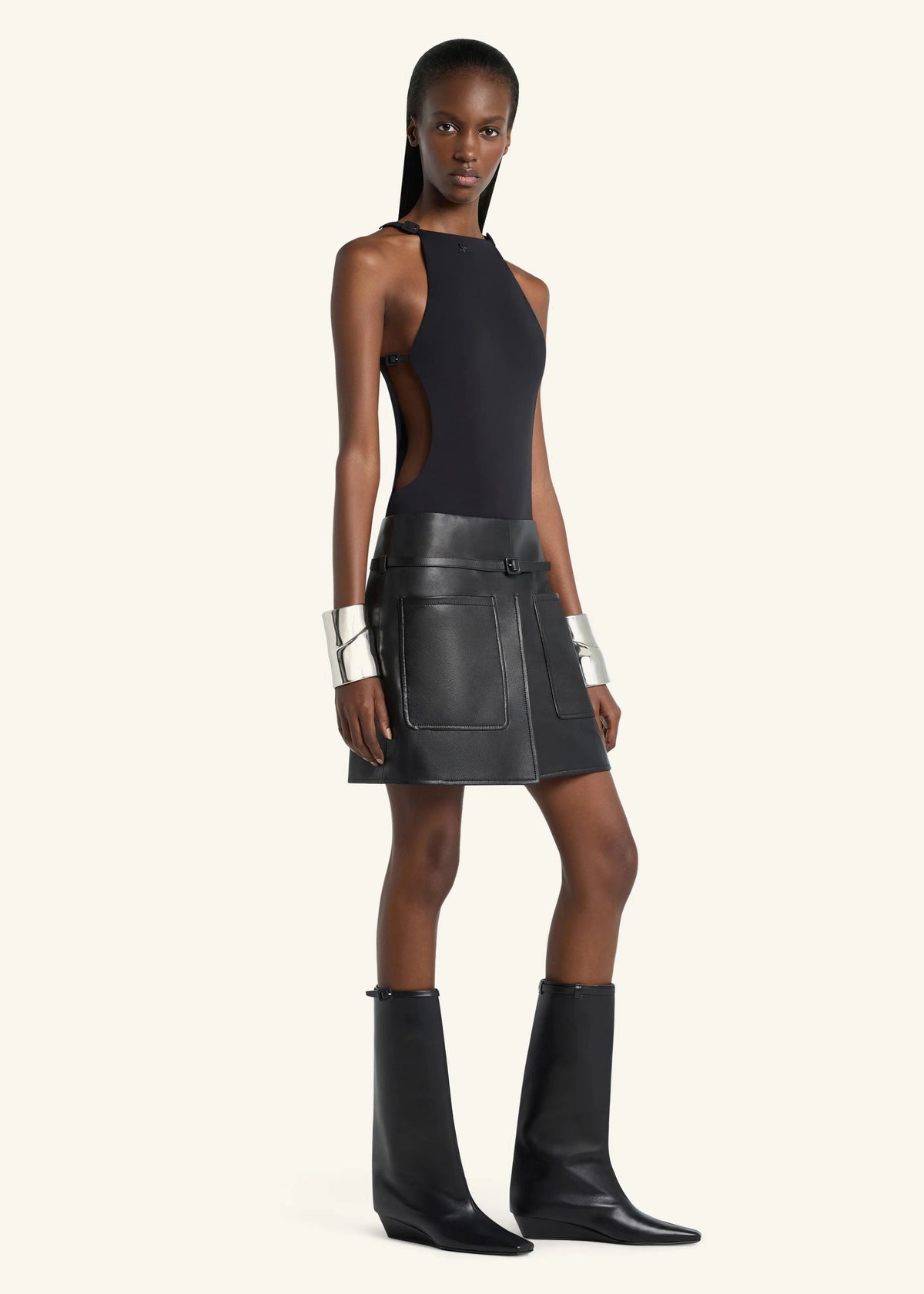 Courreges // 2-Pocket Leather Mini Skirt / Black Womens Courreges 