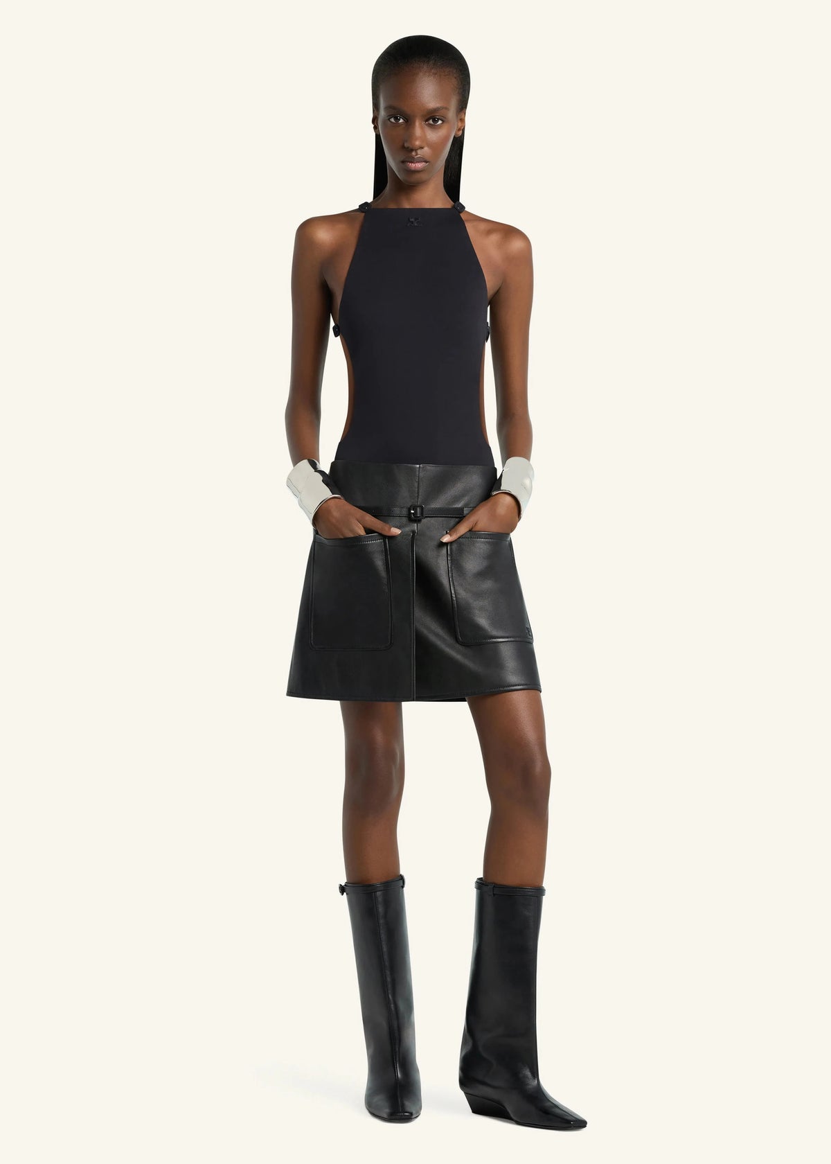 Courreges // 2-Pocket Leather Mini Skirt / Black Womens Courreges 