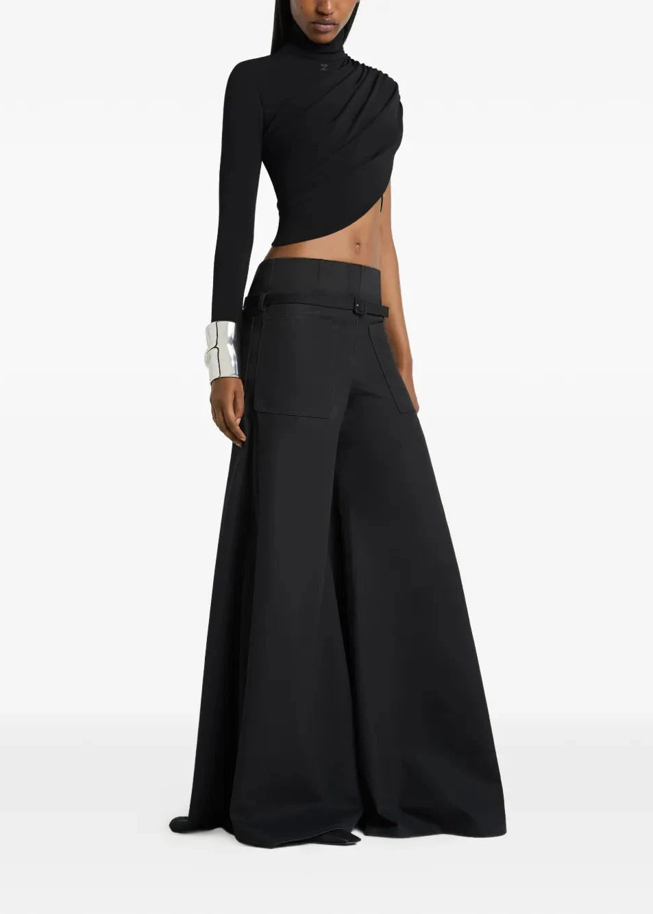 Courreges // Asymmetrical Twist Jersey Top / Black Womens Courreges 