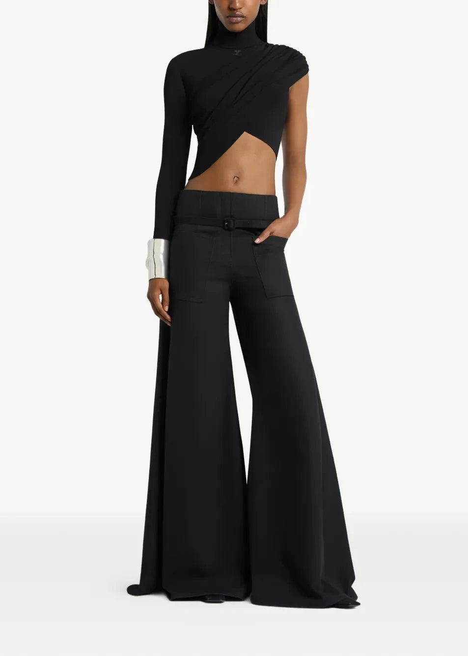 Courreges // Asymmetrical Twist Jersey Top / Black Womens Courreges 