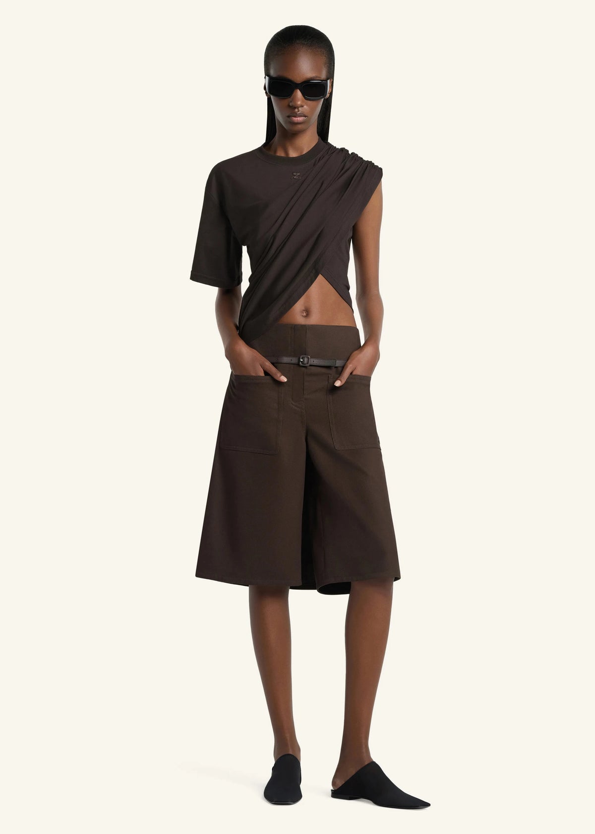 Courreges // Asymmetrical Twist T-Shirt / Chocolate Womens Courreges 