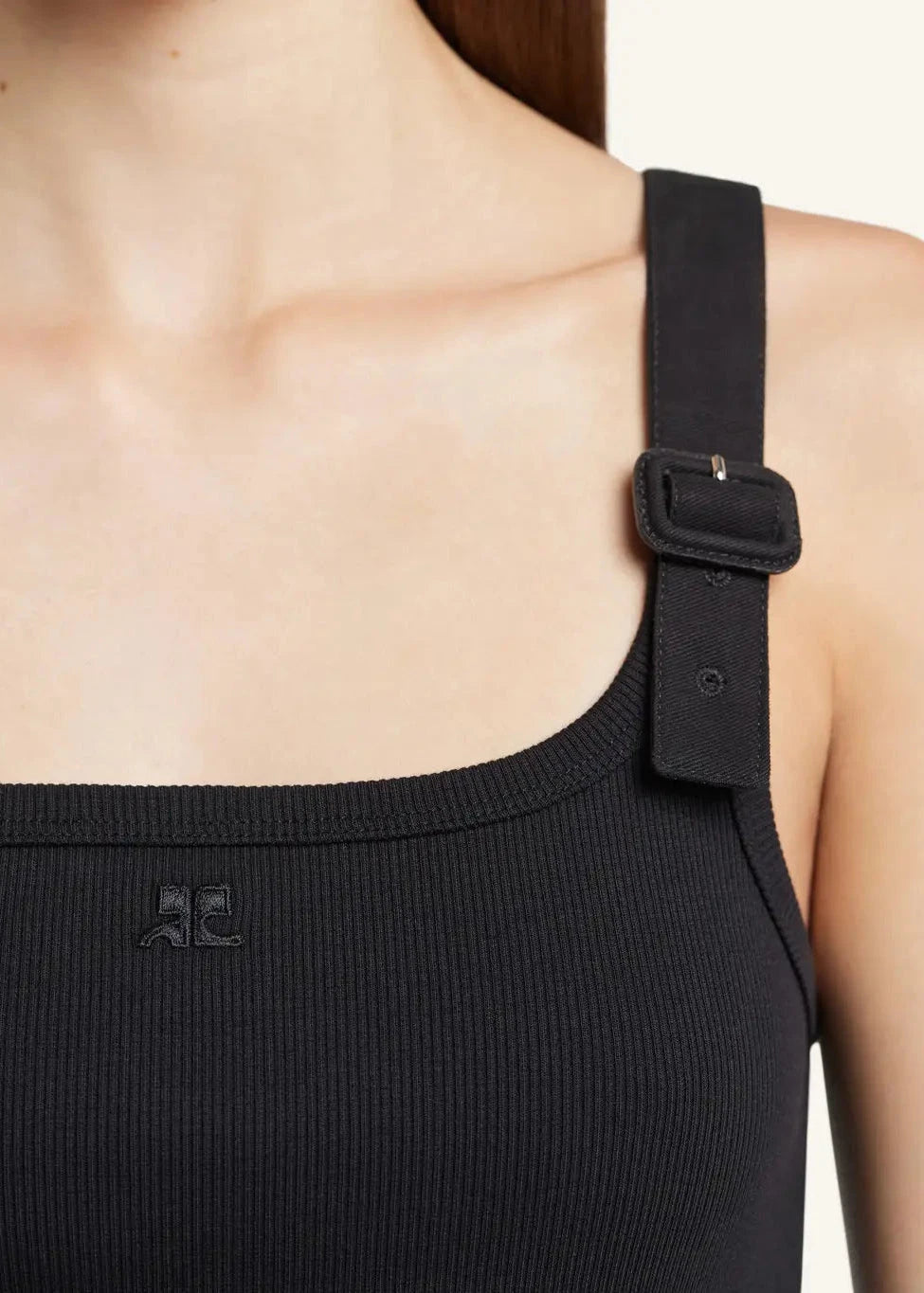 Courreges // Buckle 90's Rib Tank Top / Black Womens Courreges 