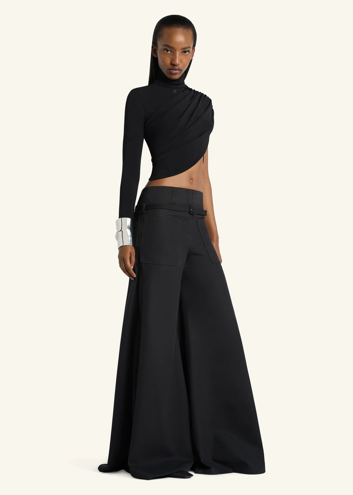 Courreges // Cotton Canvas Palazzo Pant / Black Womens Courreges 