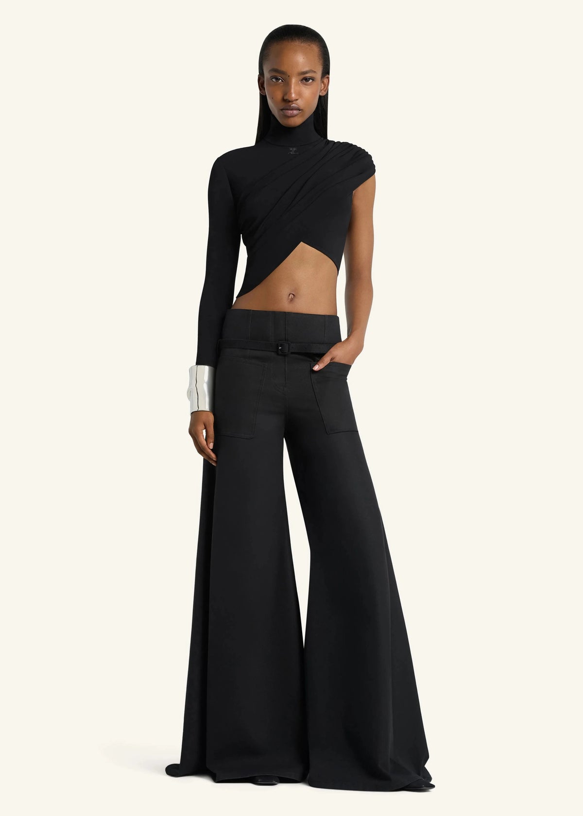Courreges // Cotton Canvas Palazzo Pant / Black Womens Courreges 