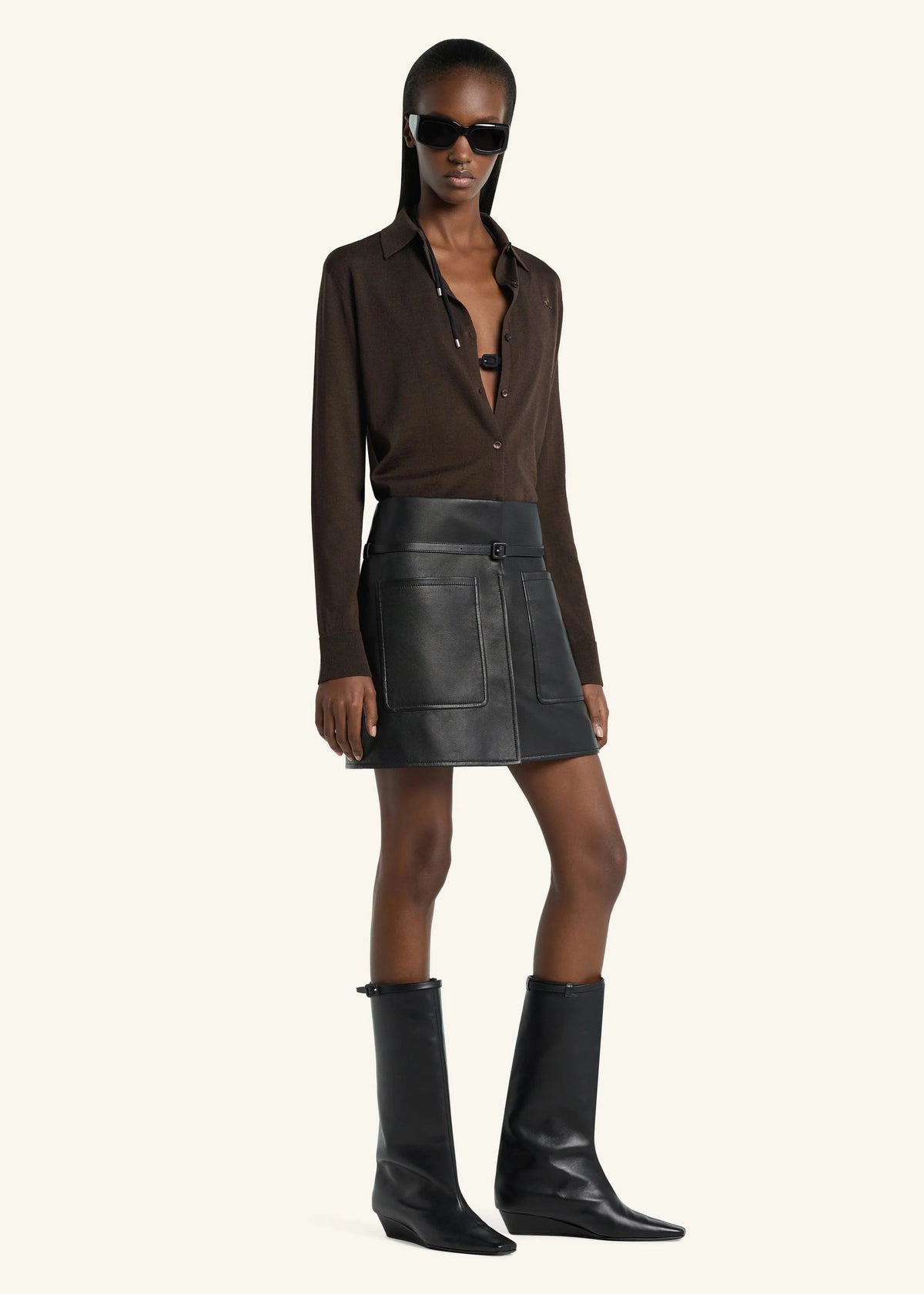 Courreges // Merino Cardigan Polo / Chocolate Womens Courreges 