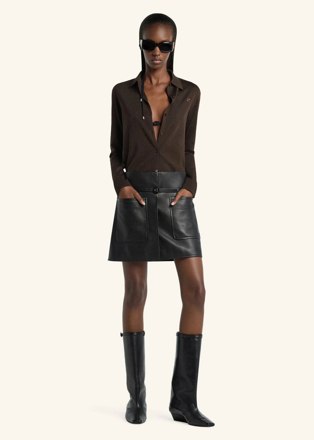 Courreges // Merino Cardigan Polo / Chocolate Womens Courreges 