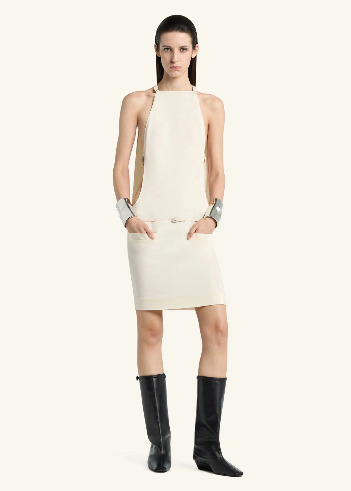 Courreges // Mini Dress Belted Cut Out / Heritage White Womens Courreges 