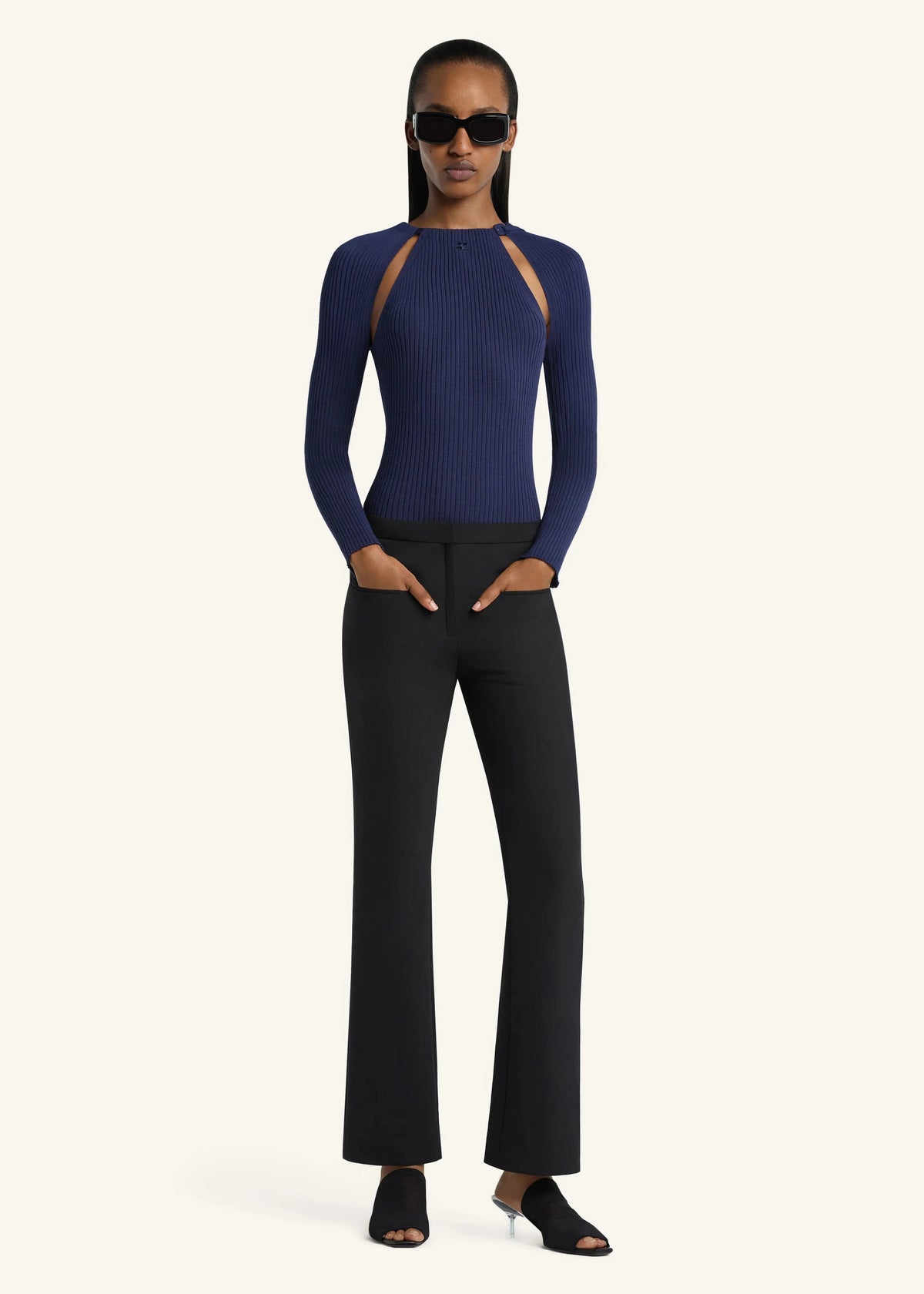 Courreges // Sweater Rib Knit Cut Out Top / Work Blue Womens Courreges 