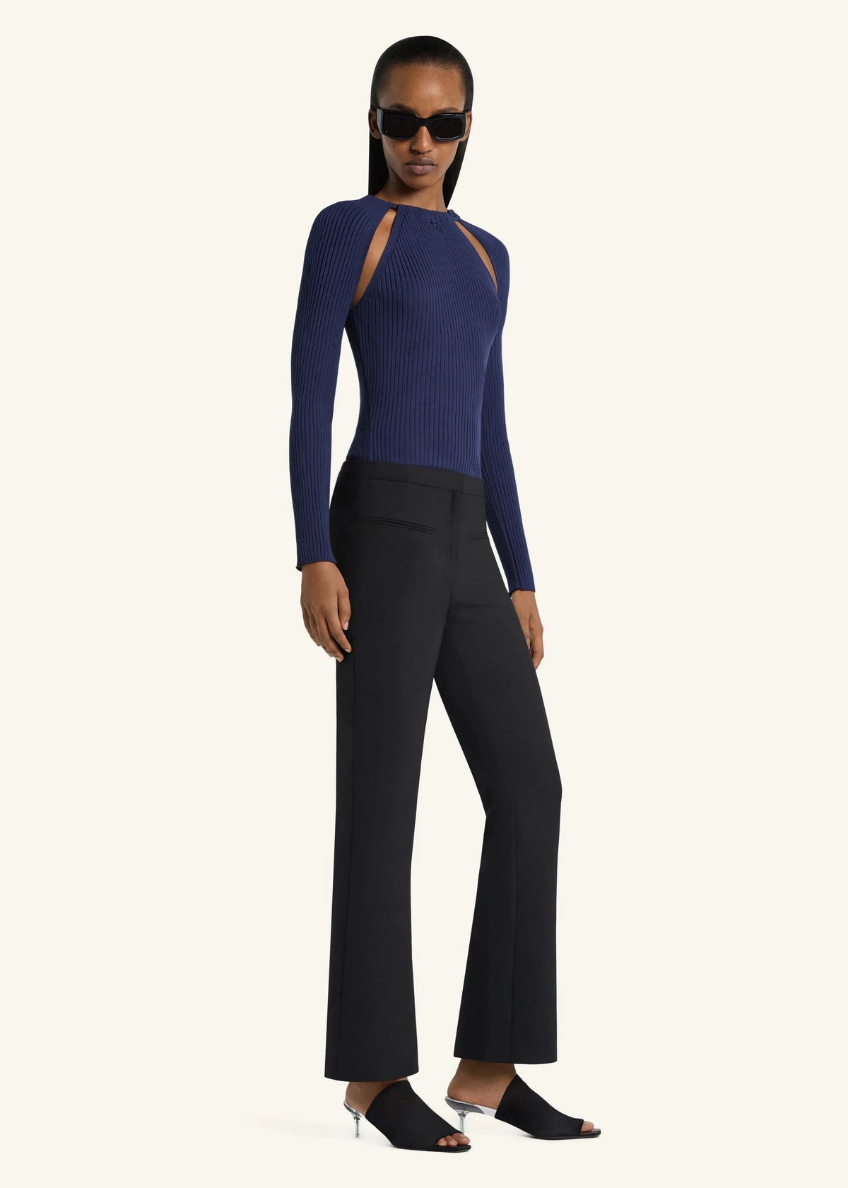 Courreges // Sweater Rib Knit Cut Out Top / Work Blue Womens Courreges 