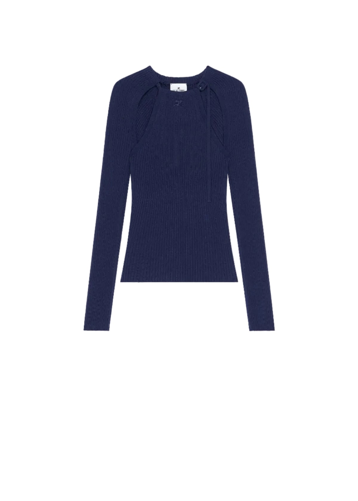 Courreges // Sweater Rib Knit Cut Out Top / Work Blue Womens Courreges 