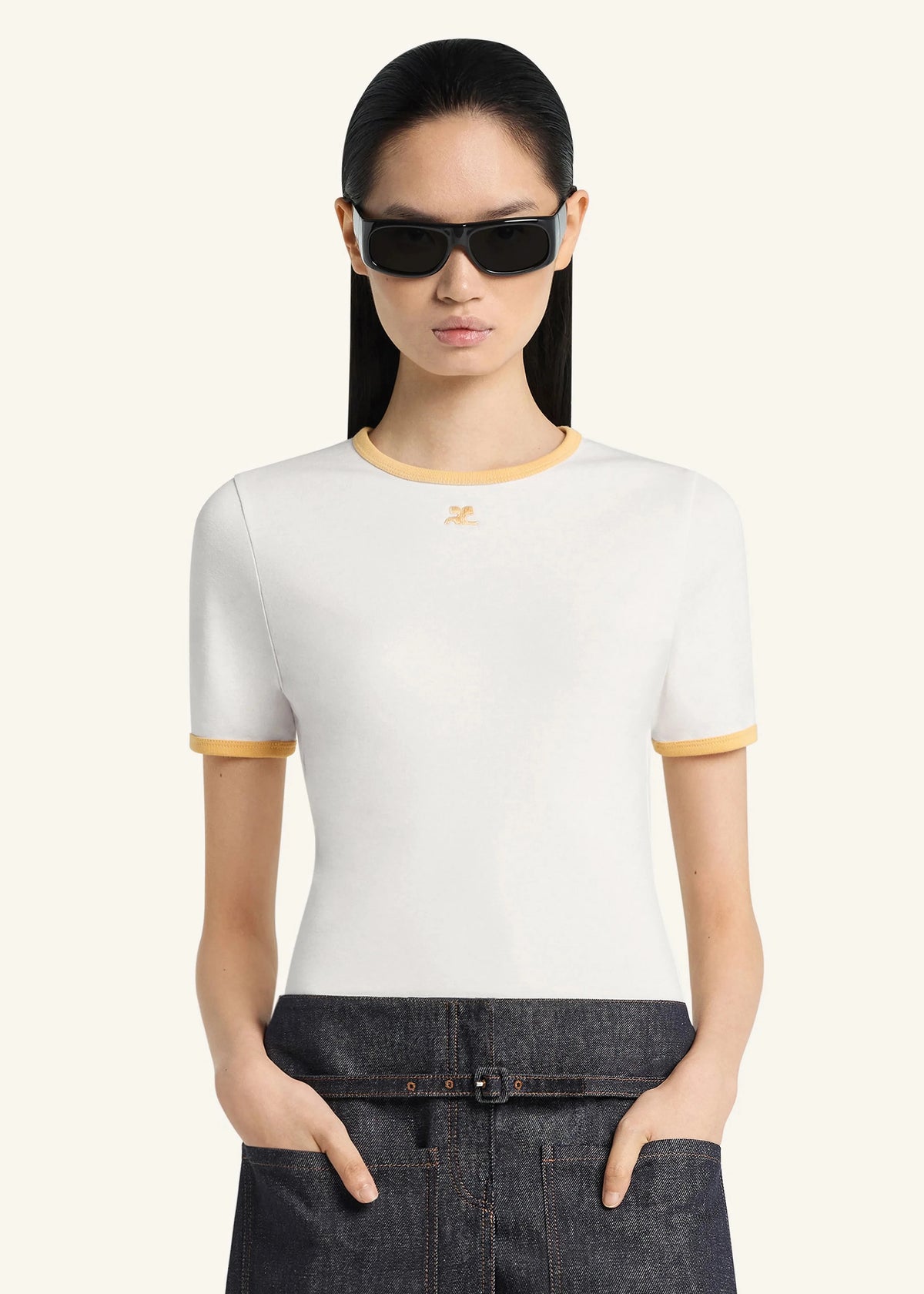 Courreges // T shirt Signature Contrast / Dawn Orange & Heritage White Womens Courreges 