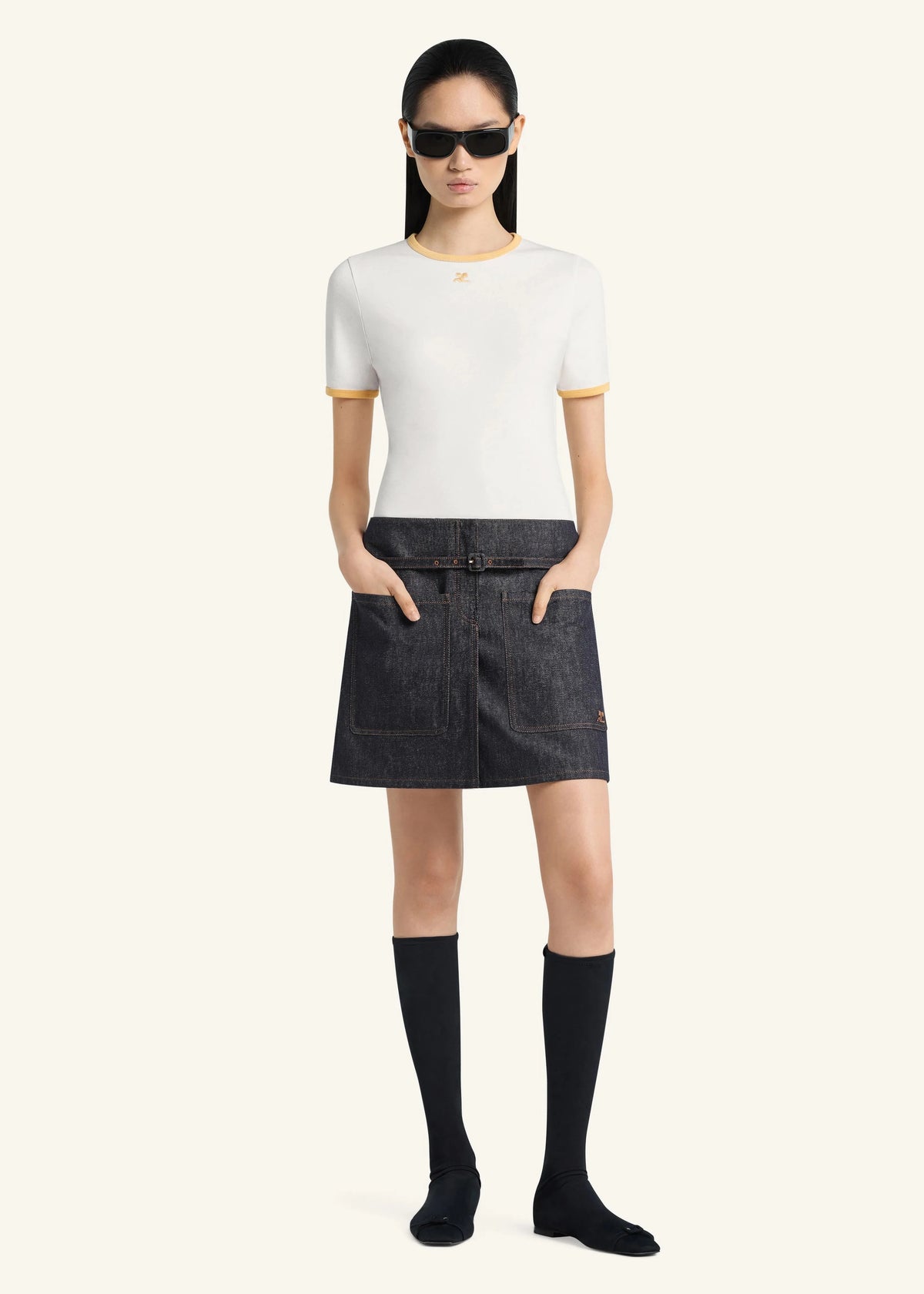 Courreges // T shirt Signature Contrast / Dawn Orange & Heritage White Womens Courreges 