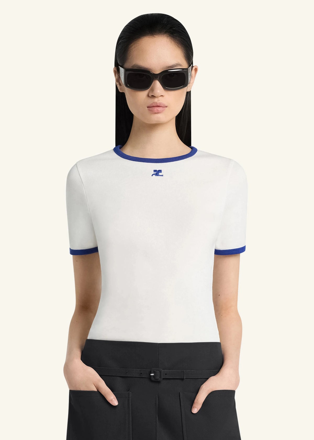 Courreges // T shirt Signature Contrast / Mineral Blue & Heritage White Womens Courreges 