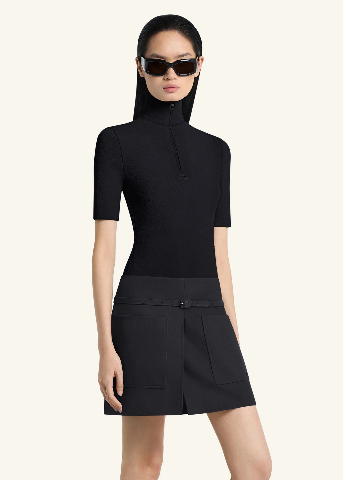Courreges // Zipped Mockneck Knit Top / Black Womens Courreges 