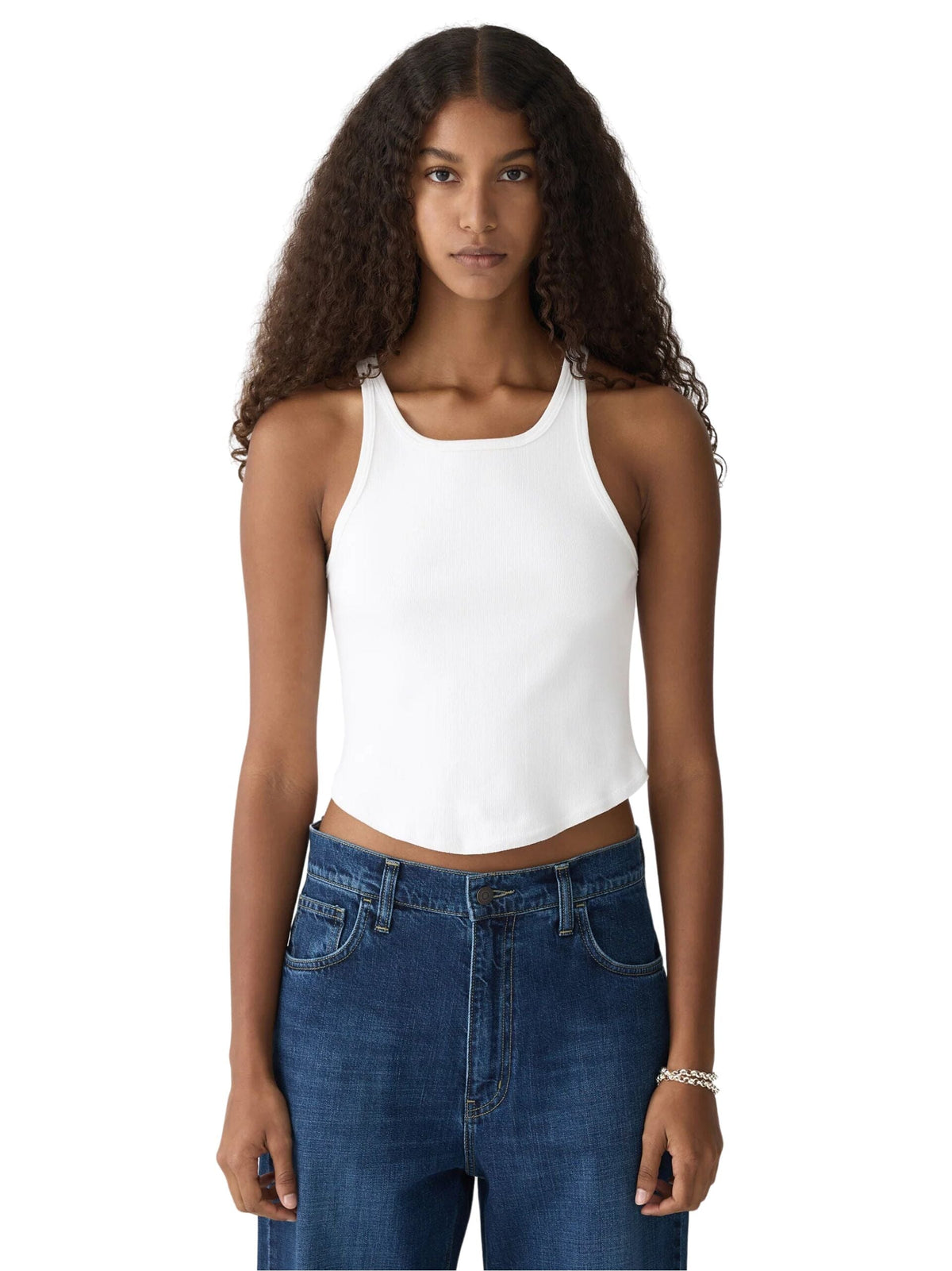 Cropped Scoop Neck Tank / White Womens Bassike 