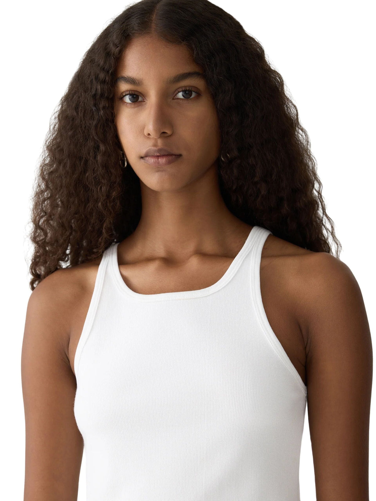 Cropped Scoop Neck Tank / White Womens Bassike 