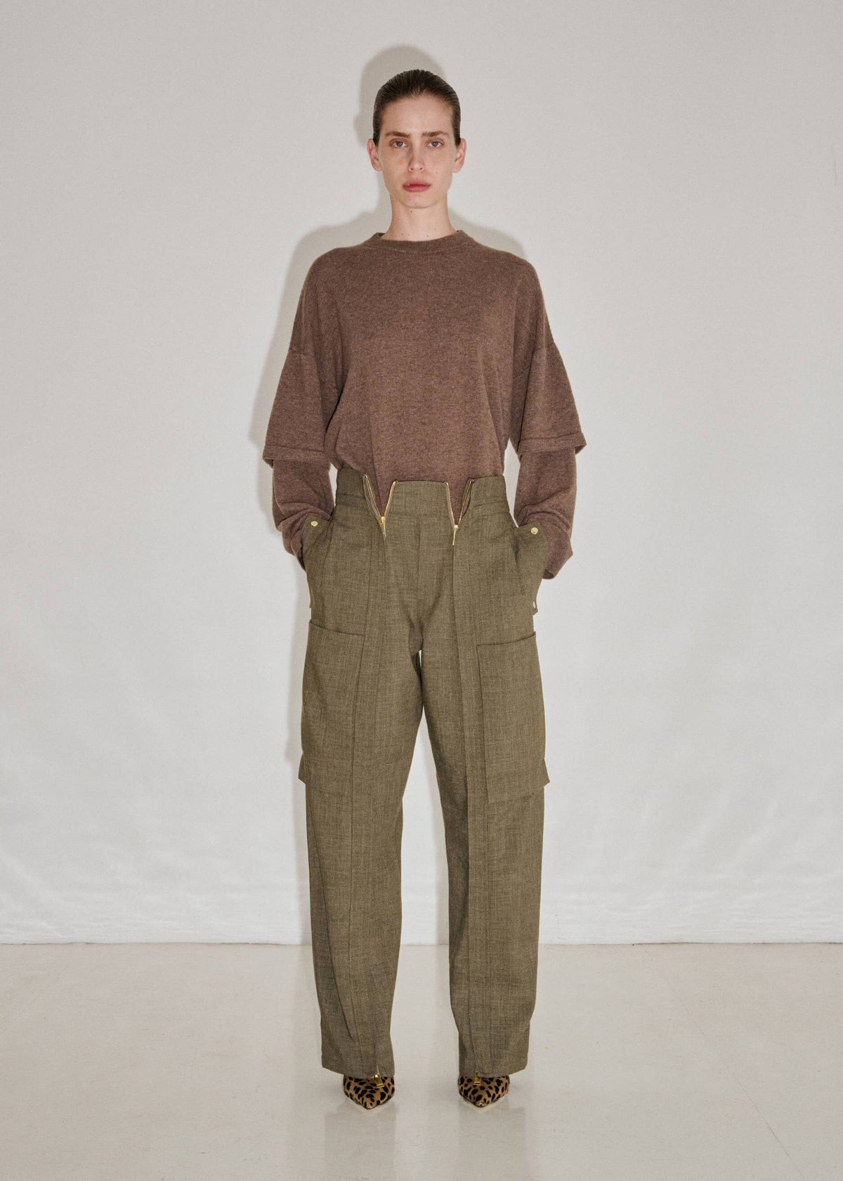 Darkpark // Adriana Wool Cargo Pants / Green Melange Womens Darkpark 