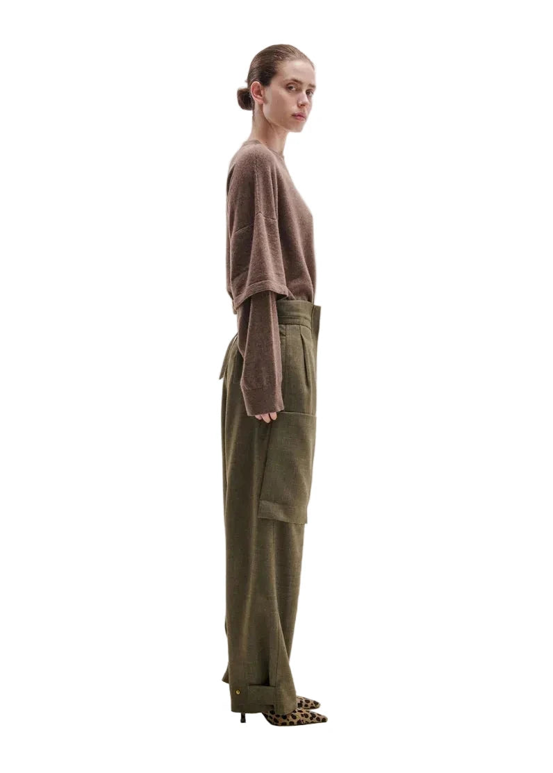 Darkpark // Adriana Wool Cargo Pants / Green Melange Womens Darkpark 