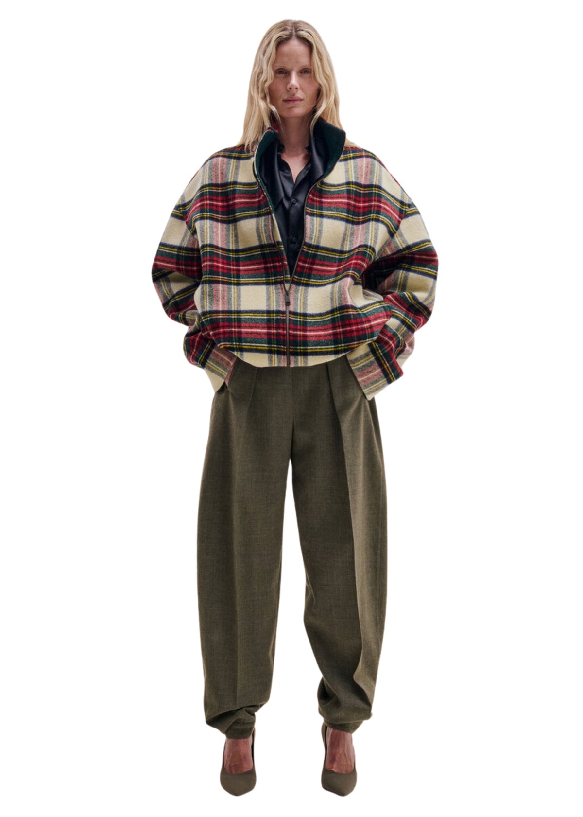 Darkpark // AJ Wool Tartan Check Jacket / Green, Red & White Womens Darkpark 