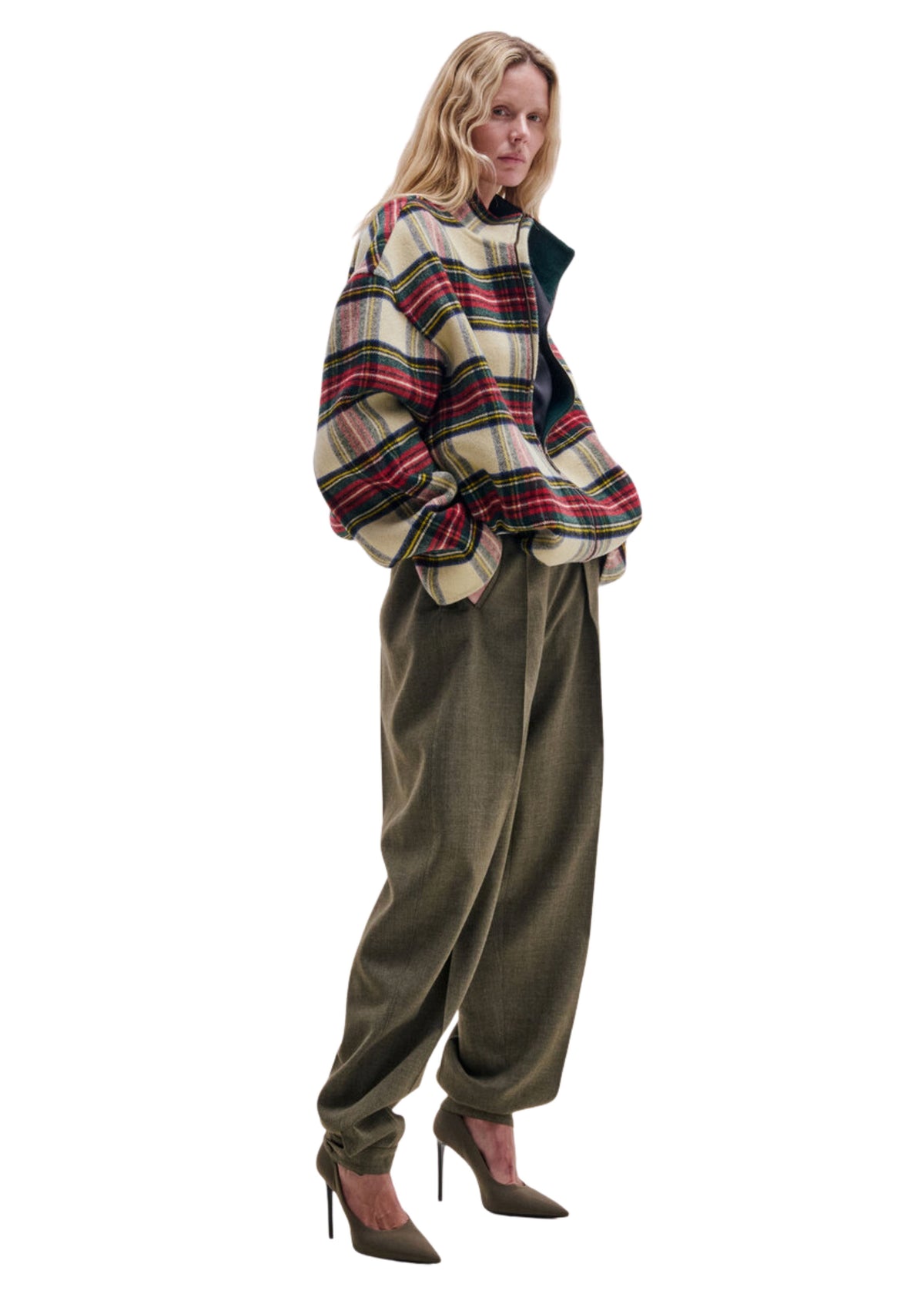Darkpark // AJ Wool Tartan Check Jacket / Green, Red & White Womens Darkpark 